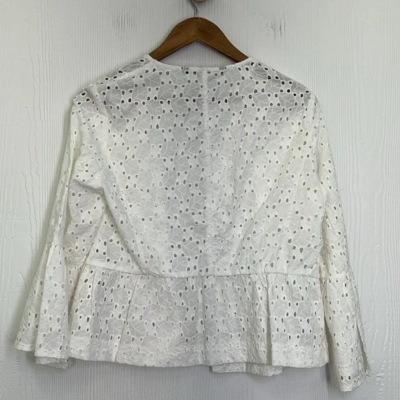 Zara - Embroidered White Open Front Ruffle With Bell Sleeves Jacket Size Medium - Picture 13 of 14